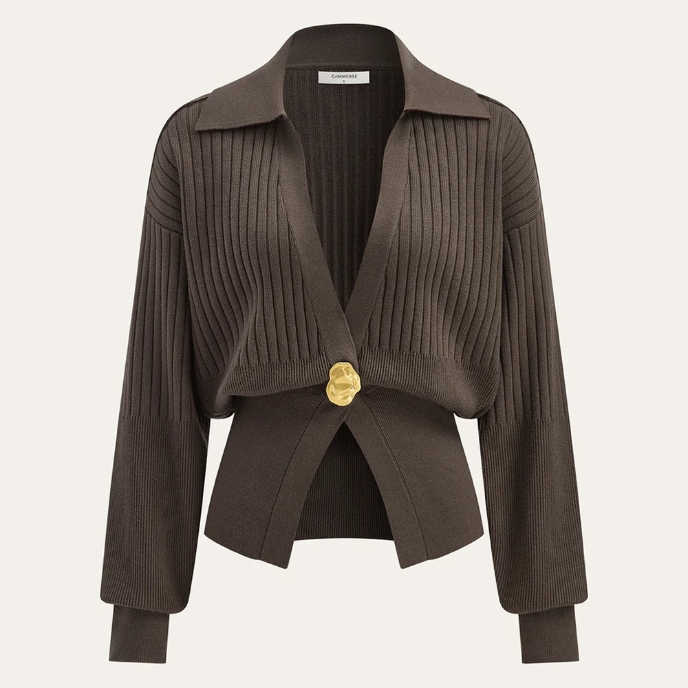 Commense Brown Cardigan with Gold Detail